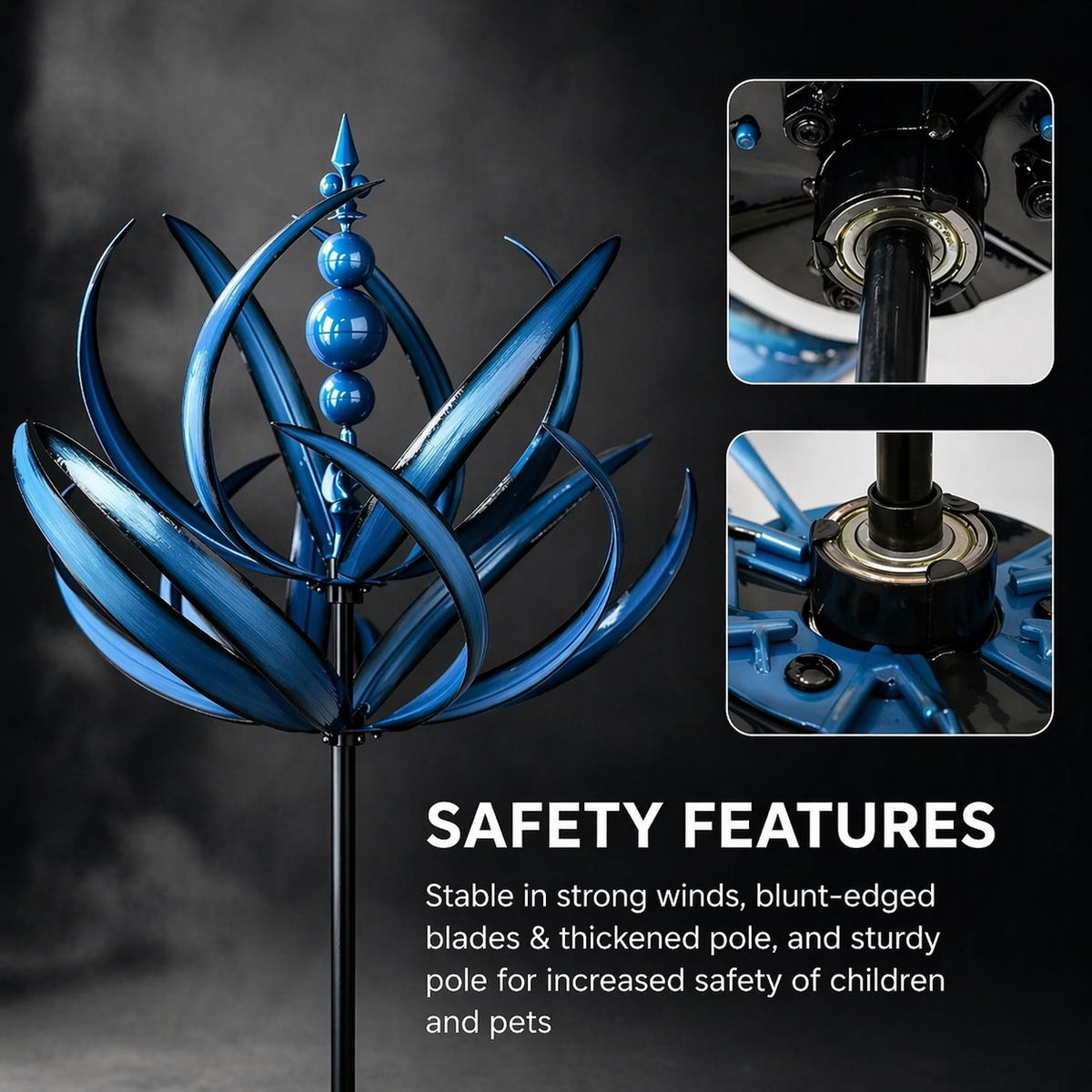 Garden Wind Spinners Metal Lotus Kinetic Rotating with Ground Stake