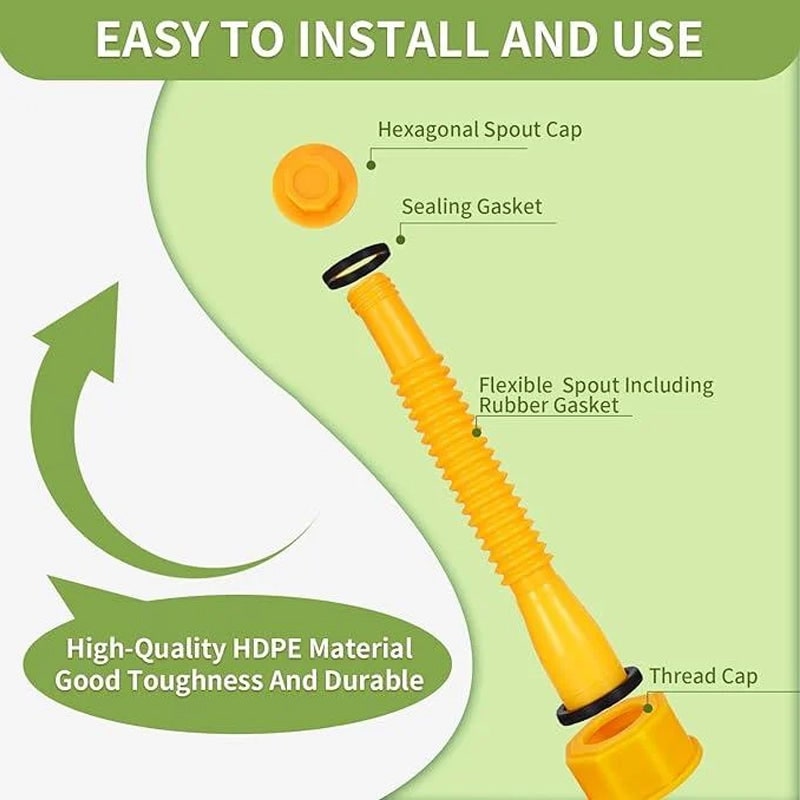 Gas Can Spout Replacement Kit with Flexible Nozzle and Vent Caps