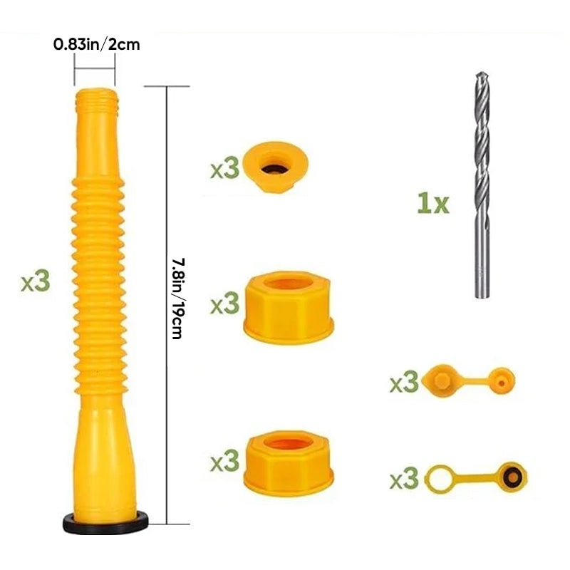 Gas Can Spout Replacement Kit with Flexible Nozzle and Vent Caps
