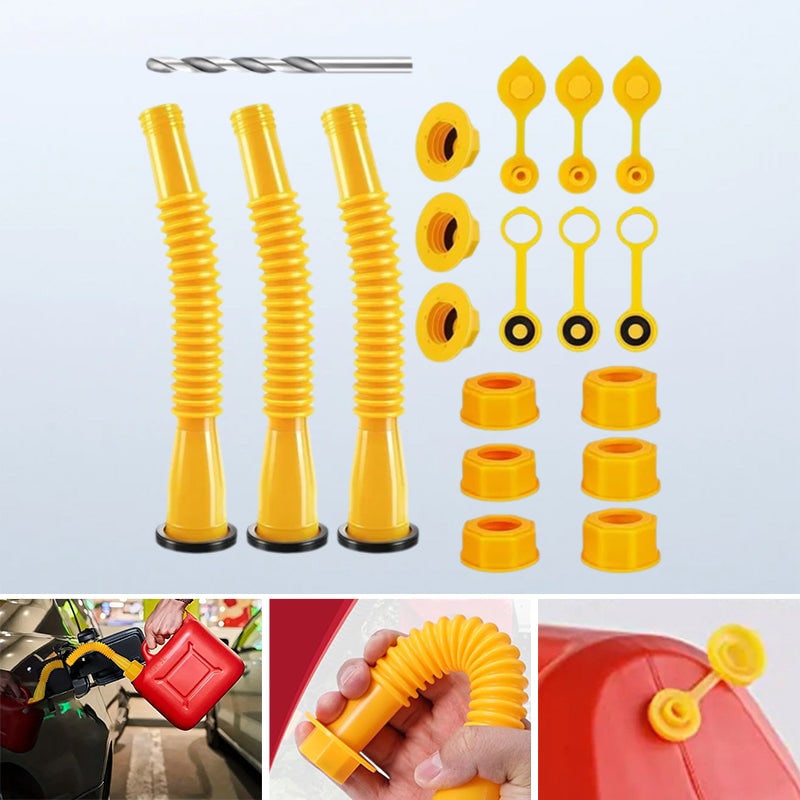 Gas Can Spout Replacement Kit with Flexible Nozzle and Vent Caps
