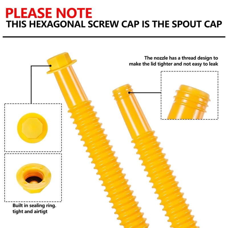 Gas Can Spout Replacement Kit with Flexible Nozzle and Vent Caps
