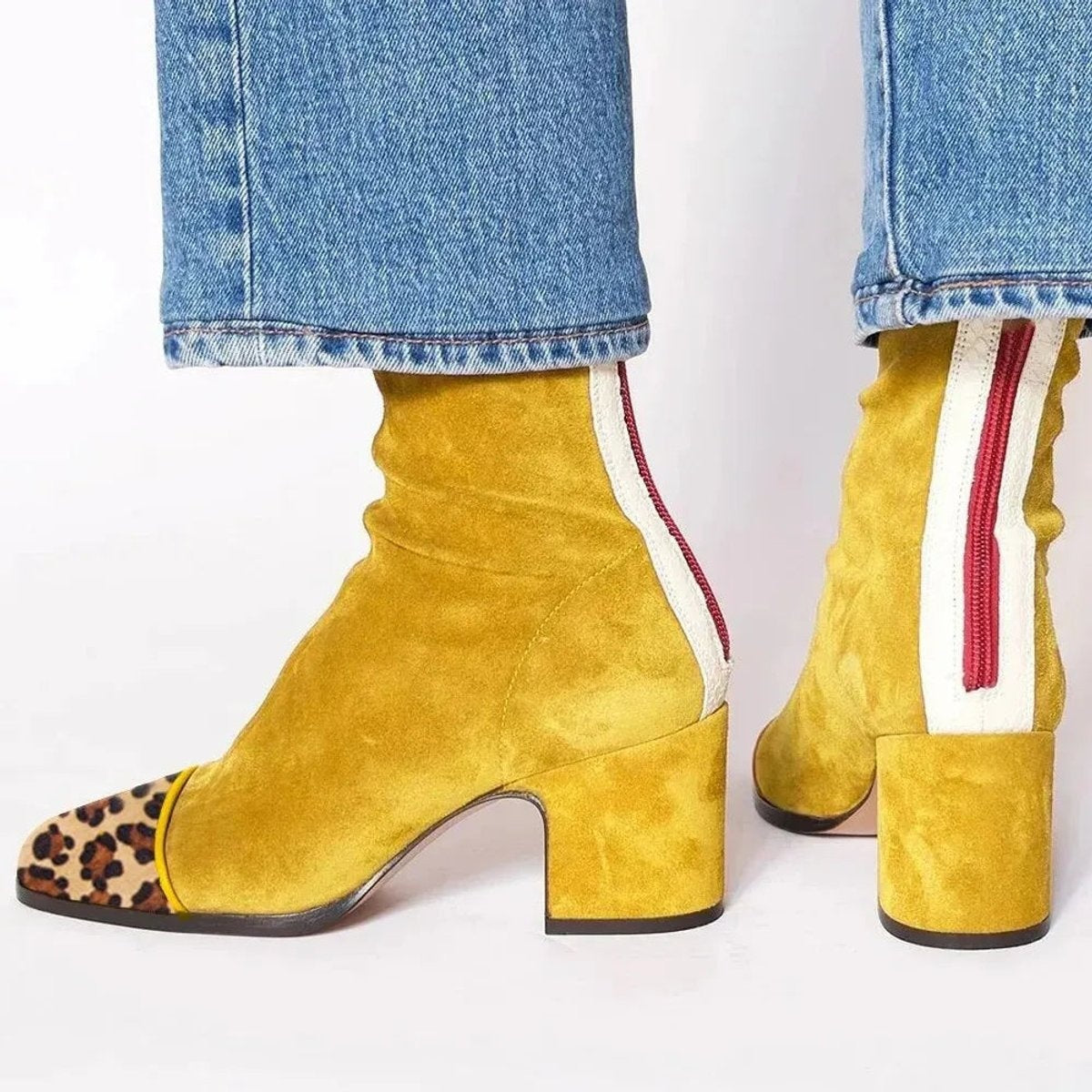 Josie | Women's Leopard Print Suede Ankle Boots Block Heel