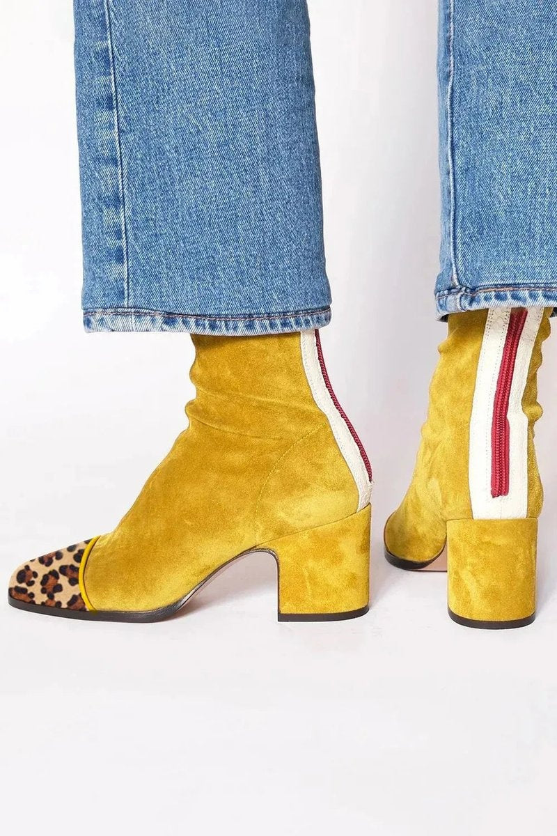 Josie | Women's Leopard Print Suede Ankle Boots Block Heel