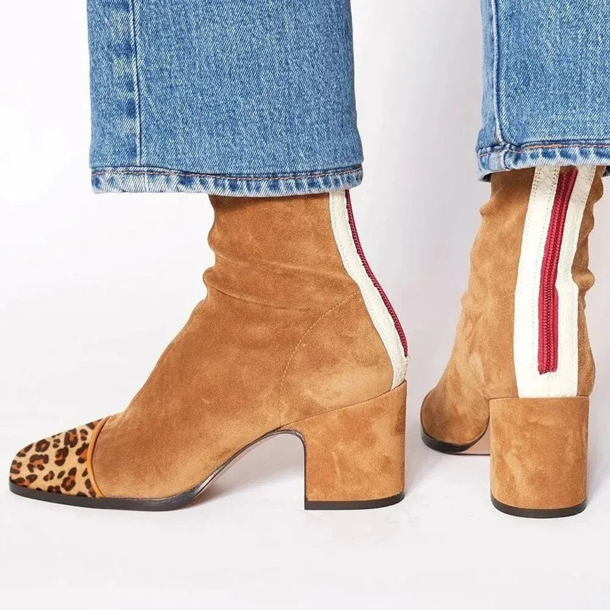 Josie | Women's Leopard Print Suede Ankle Boots Block Heel