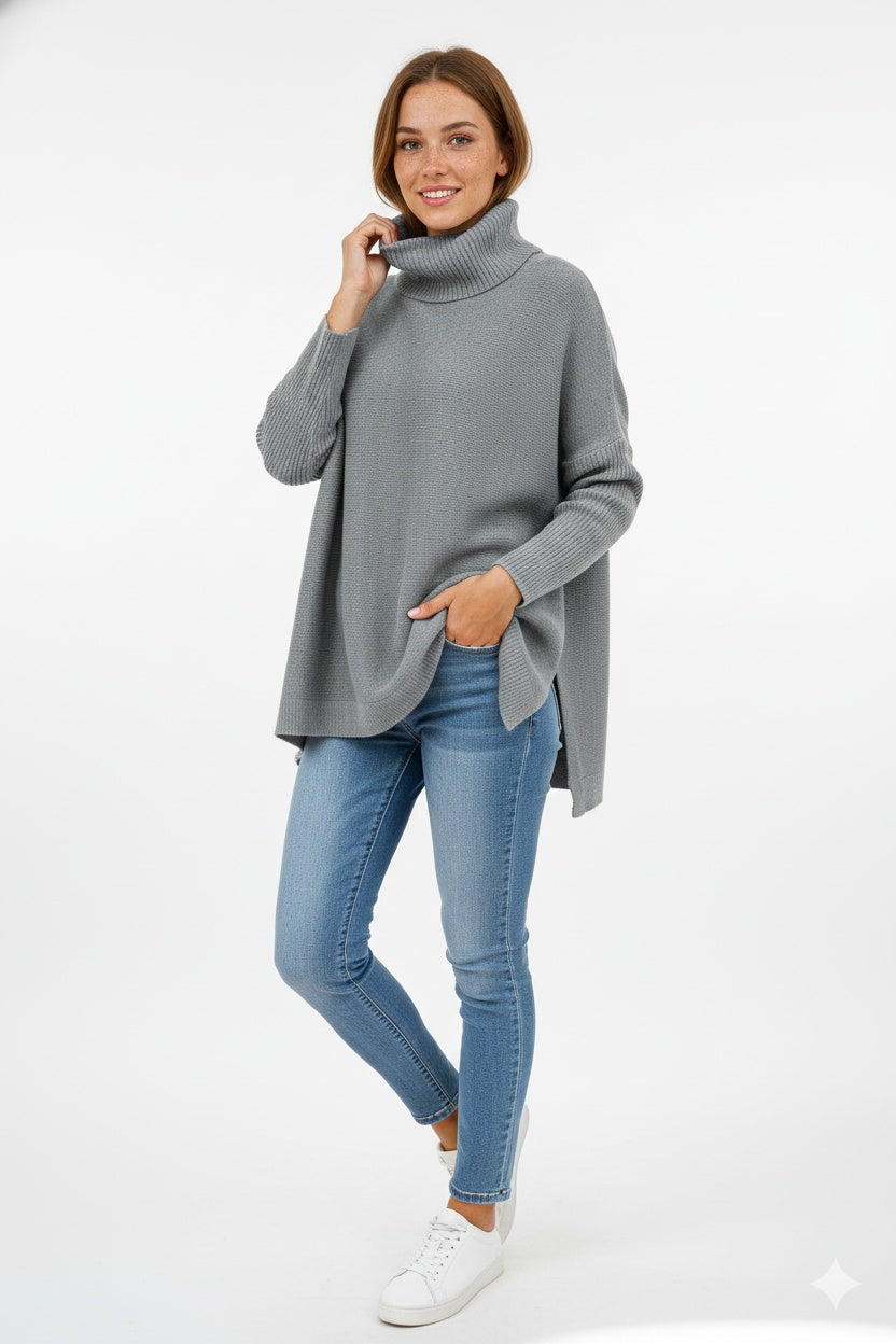 Ella | Women's Oversized Turtleneck Sweater Chunky Knit Long Sleeve