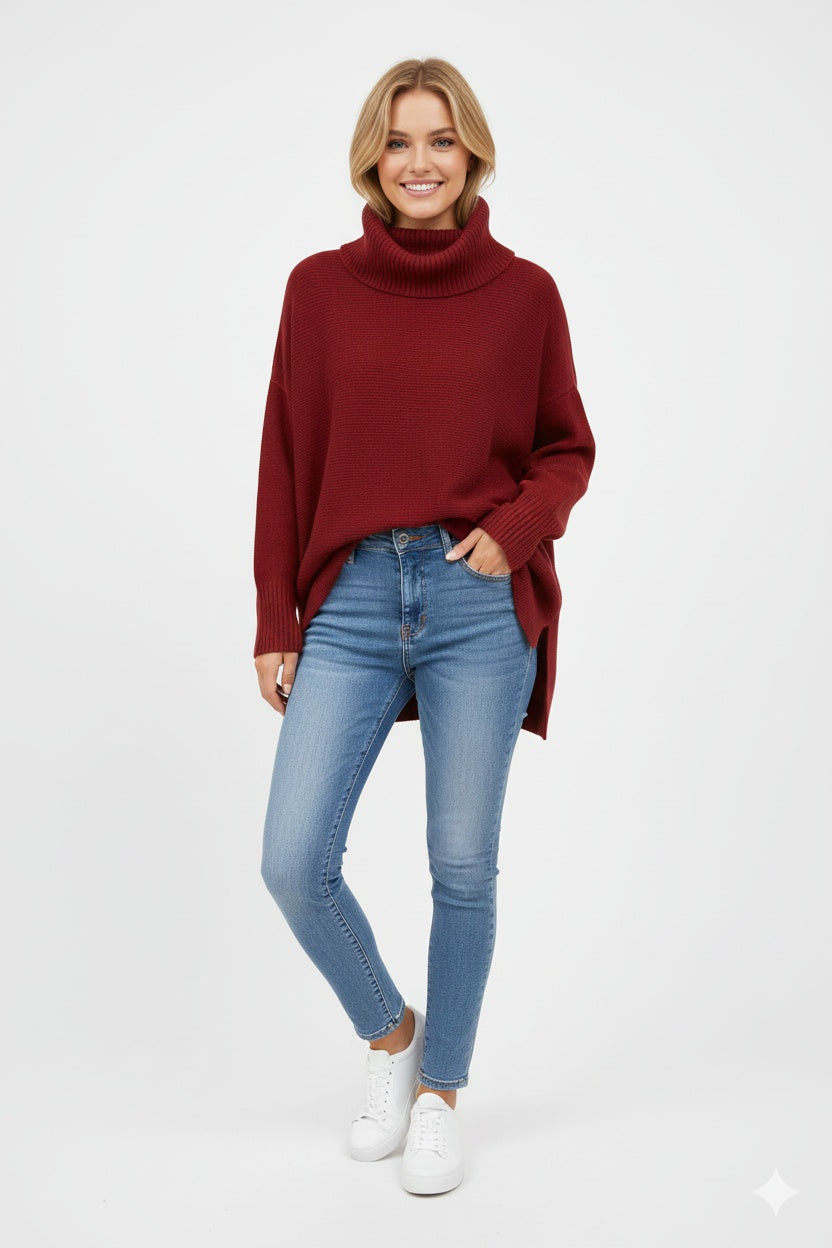 Ella | Women's Oversized Turtleneck Sweater Chunky Knit Long Sleeve