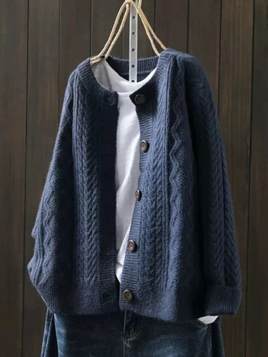 Samantha | Women's Oversized Cable Knit Sweater Button Placket