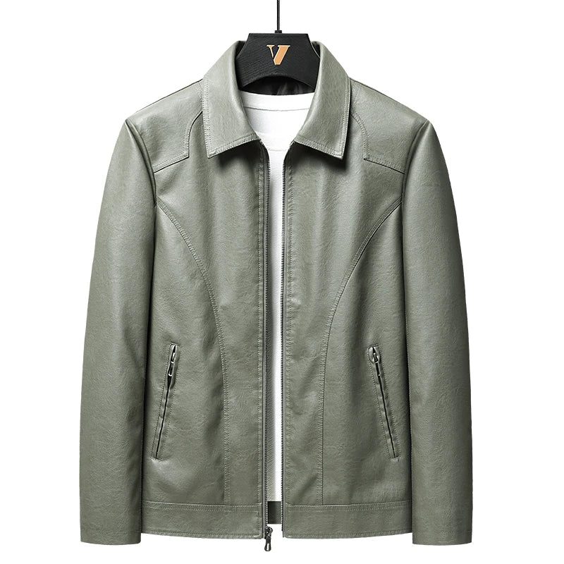 Fall Leather Zip-Up Jacket for Men