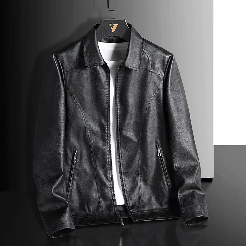 Fall Leather Zip-Up Jacket for Men