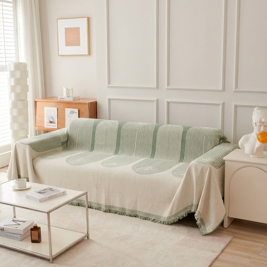 Geometric Pattern Sofa Throw with Fringe