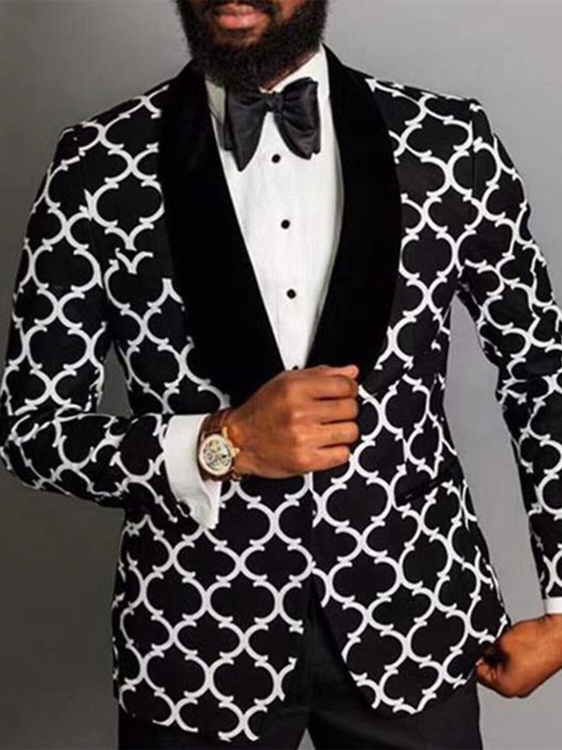 Geometric Print Single Breasted Suit for Men