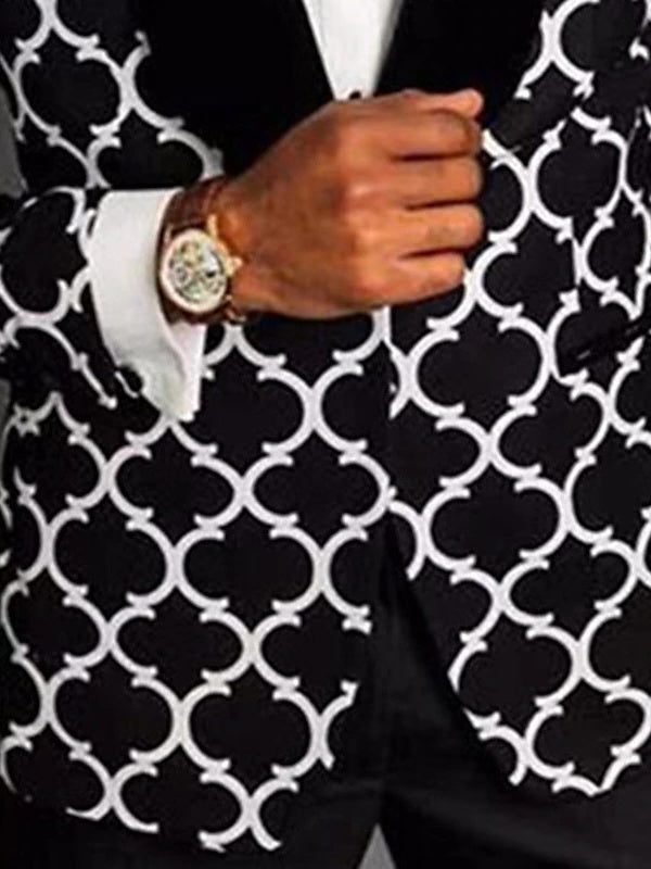 Geometric Print Single Breasted Suit for Men