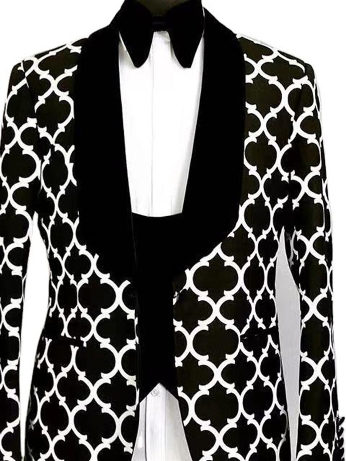 Geometric Print Single Breasted Suit for Men