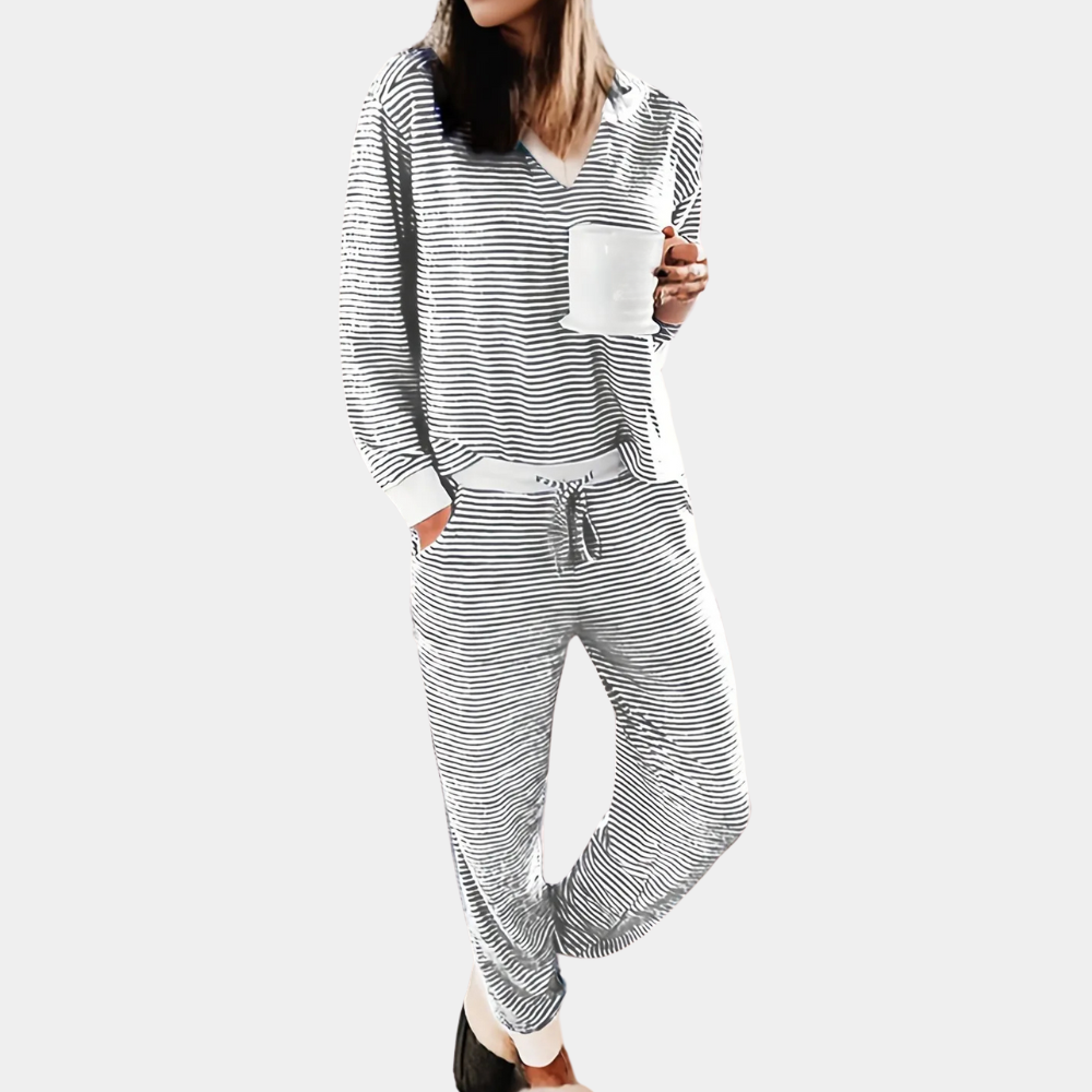Women's Red Striped Pyjama Set | Long Sleeve Loungewear