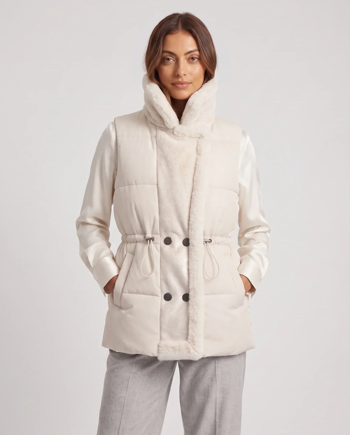 Puffer Gilet with Faux Fur Collar