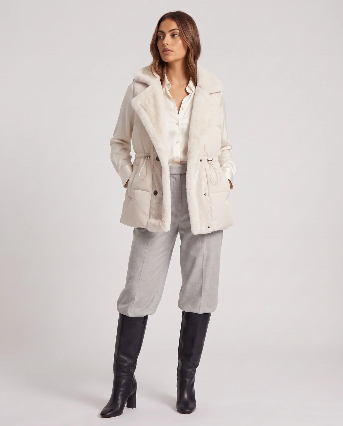 Puffer Gilet with Faux Fur Collar