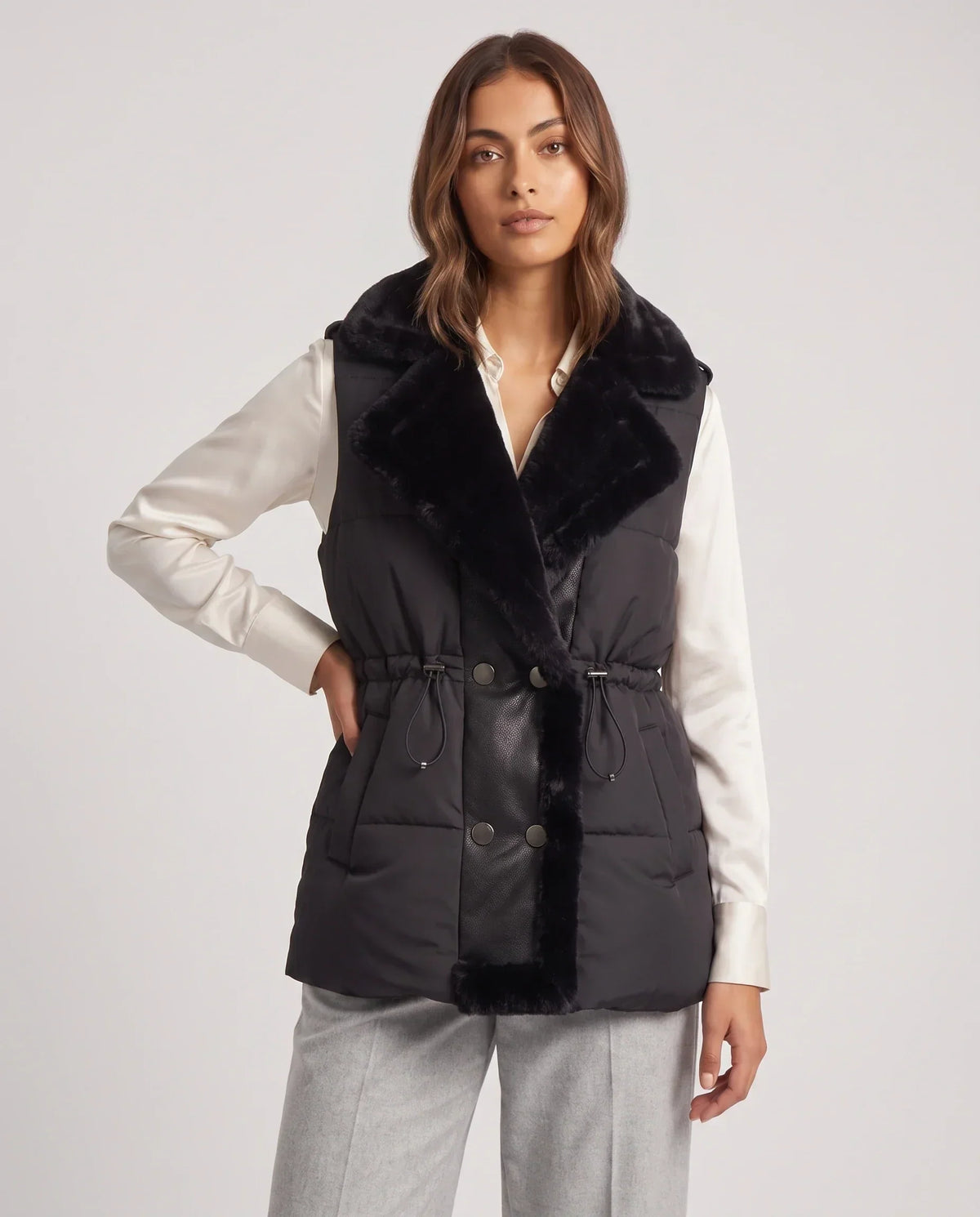 Puffer Gilet with Faux Fur Collar