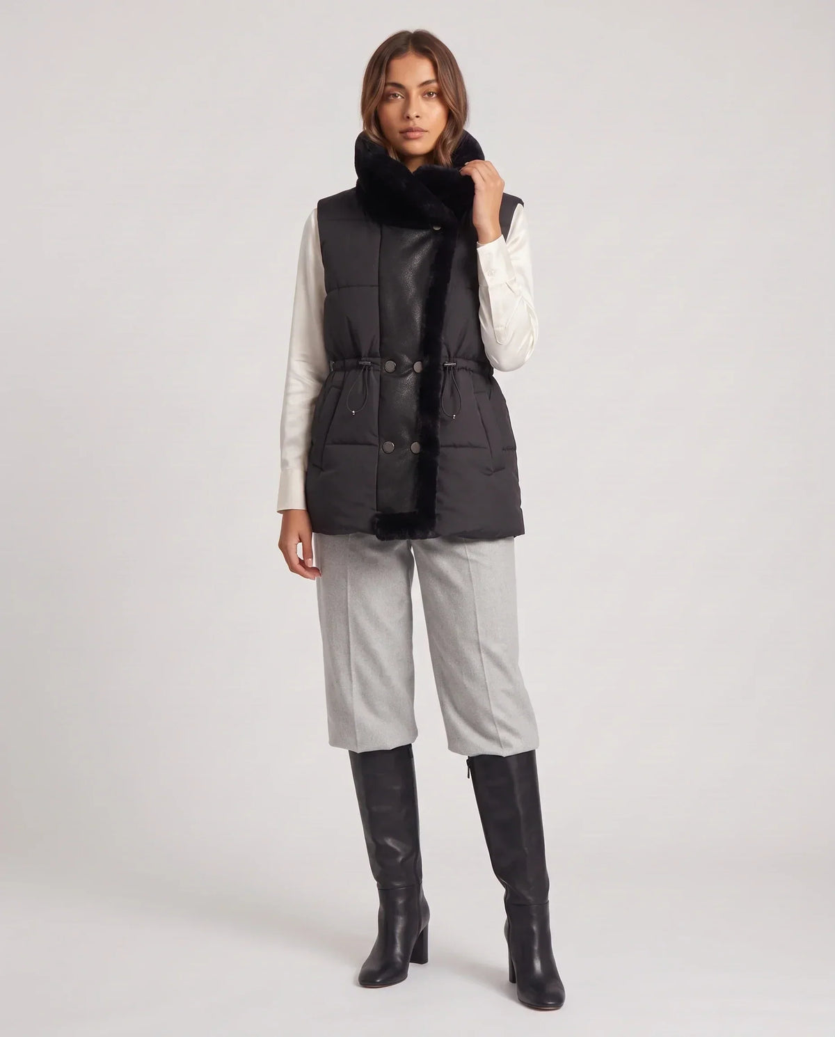 Puffer Gilet with Faux Fur Collar