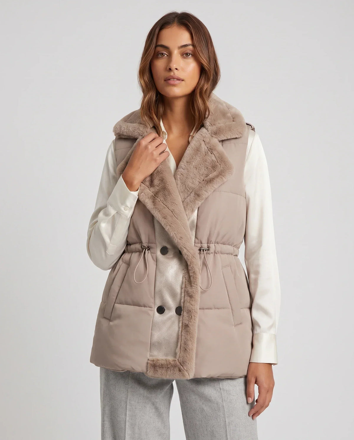 Puffer Gilet with Faux Fur Collar