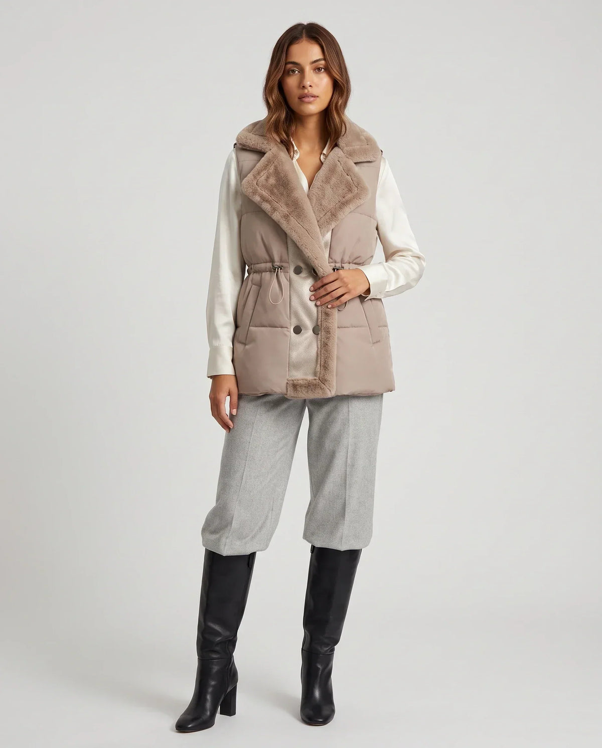 Puffer Gilet with Faux Fur Collar