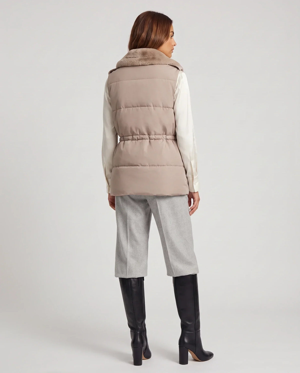 Puffer Gilet with Faux Fur Collar