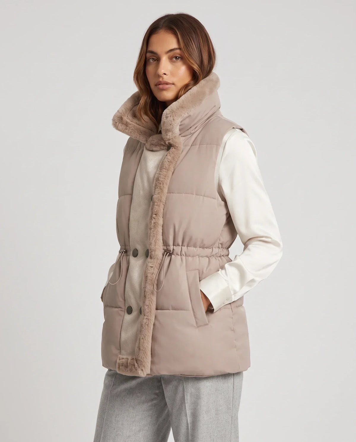 Puffer Gilet with Faux Fur Collar