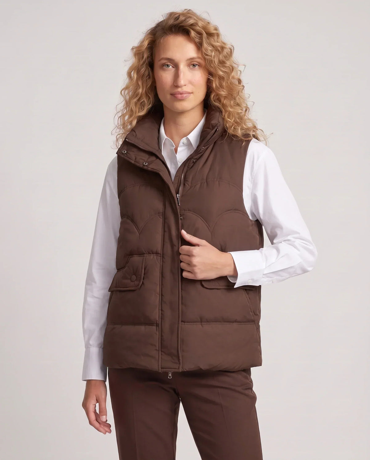 Short Quilted Puffer Gilet with Flap Pockets