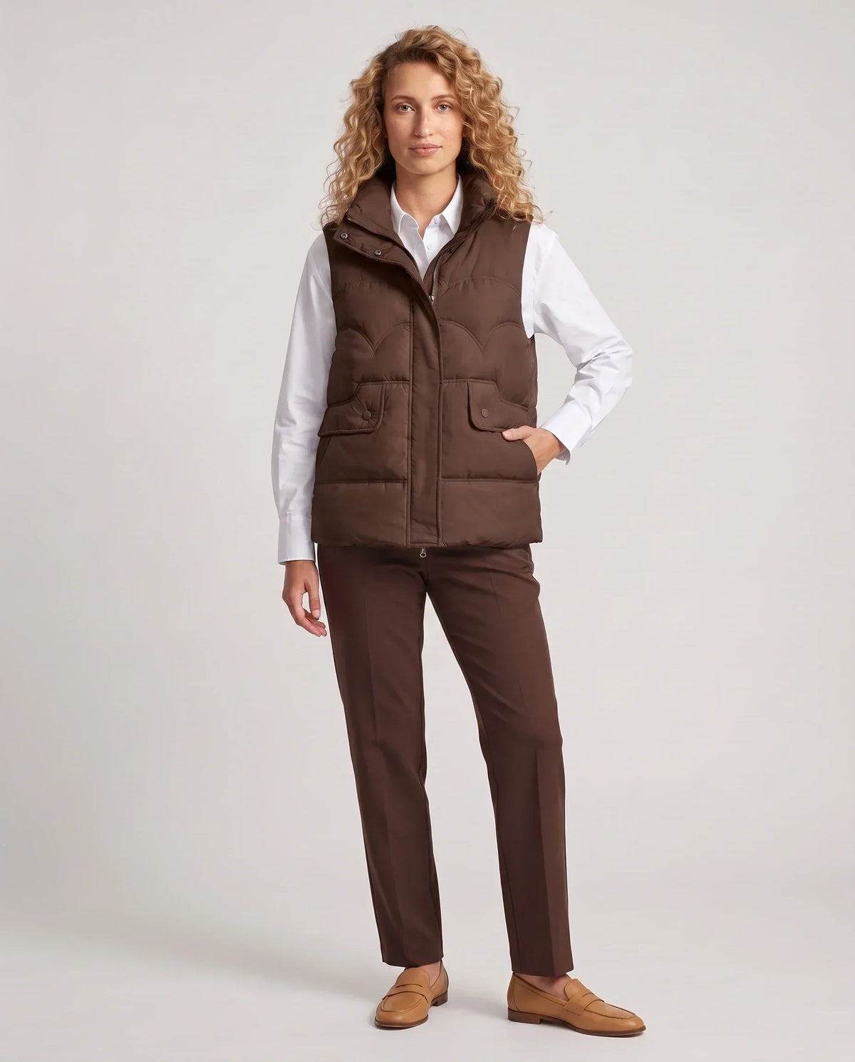 Short Quilted Puffer Gilet with Flap Pockets