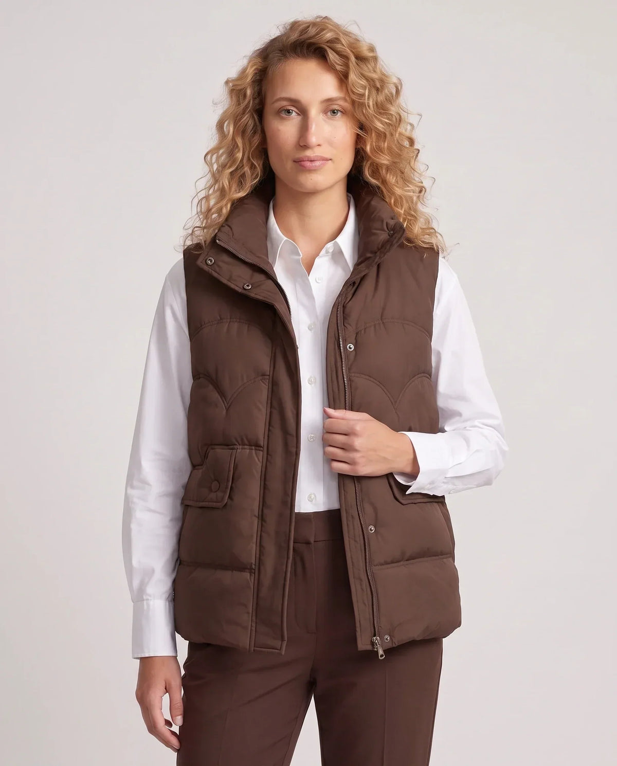 Short Quilted Puffer Gilet with Flap Pockets