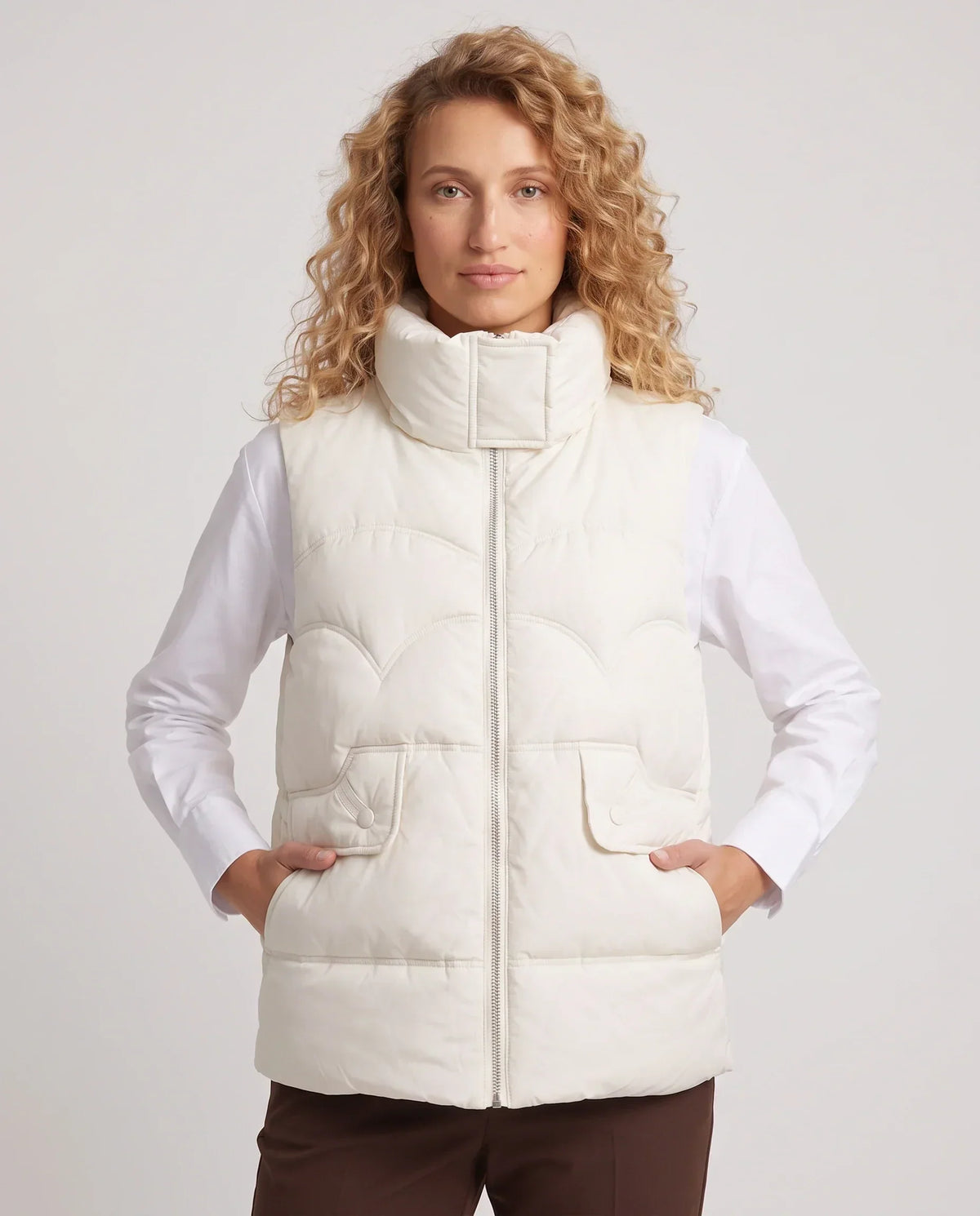 Short Quilted Puffer Gilet with Flap Pockets