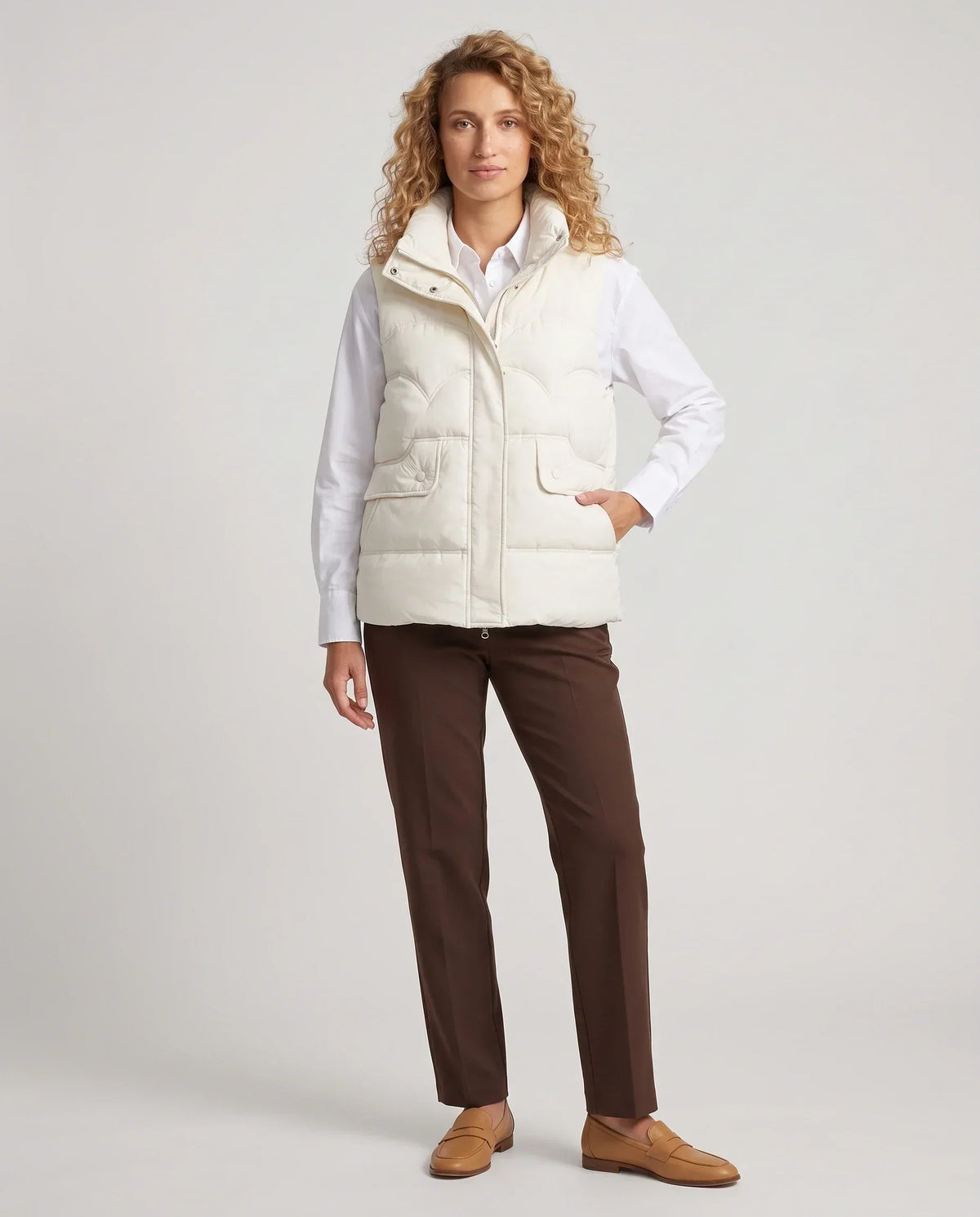 Short Quilted Puffer Gilet with Flap Pockets