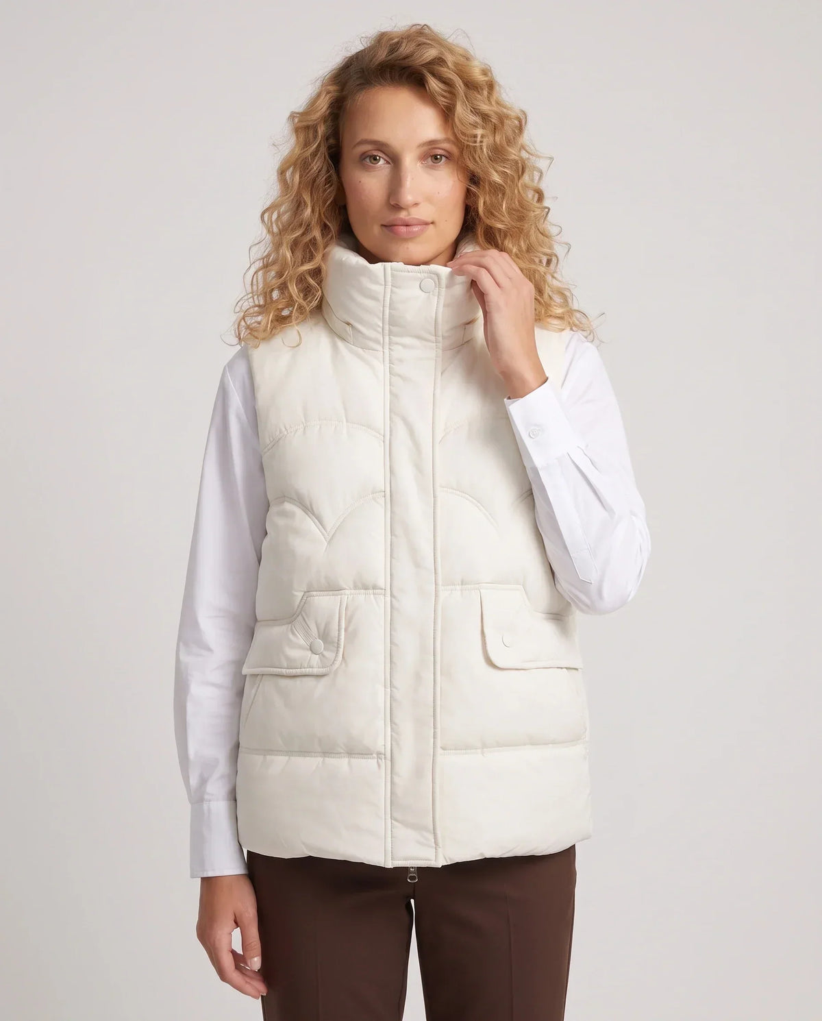 Short Quilted Puffer Gilet with Flap Pockets