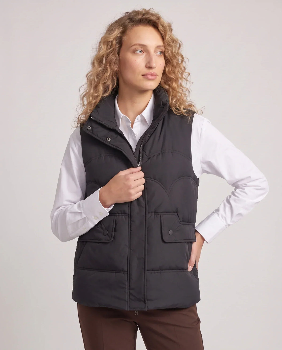 Short Quilted Puffer Gilet with Flap Pockets