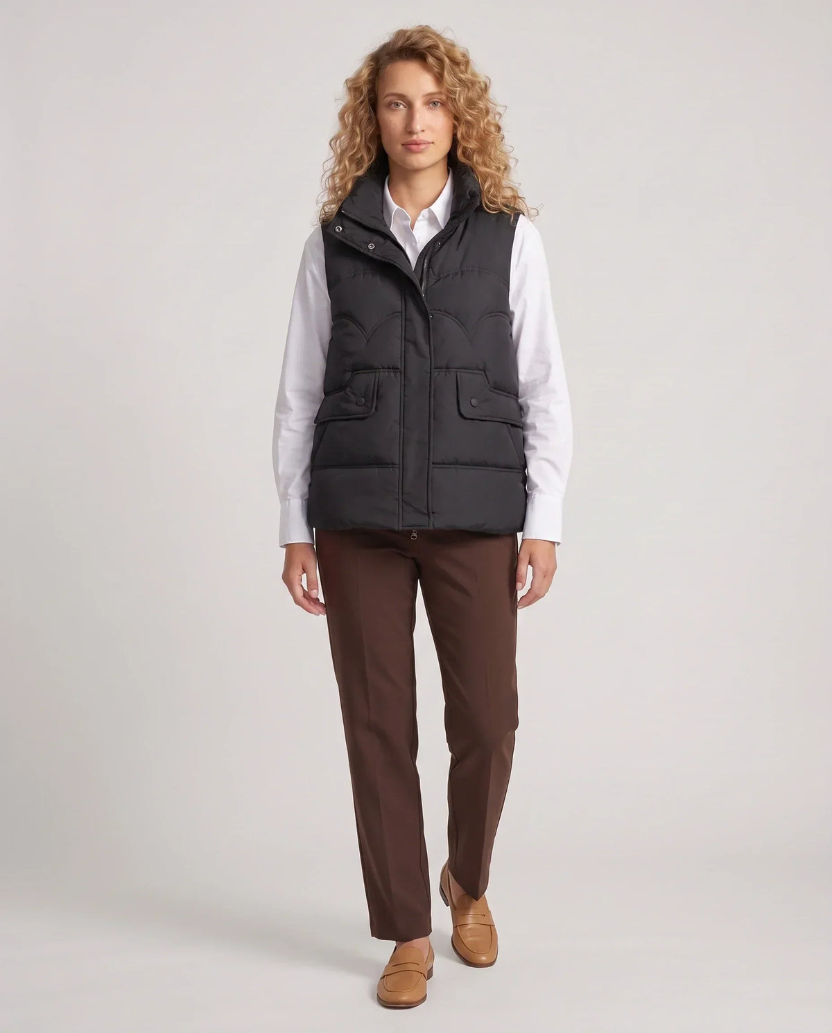 Short Quilted Puffer Gilet with Flap Pockets
