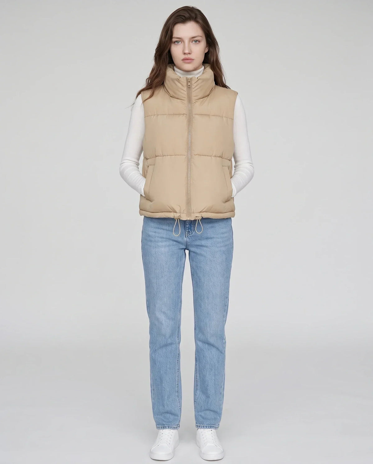 Cropped Quilted Puffer Gilet with Drawcord Hem