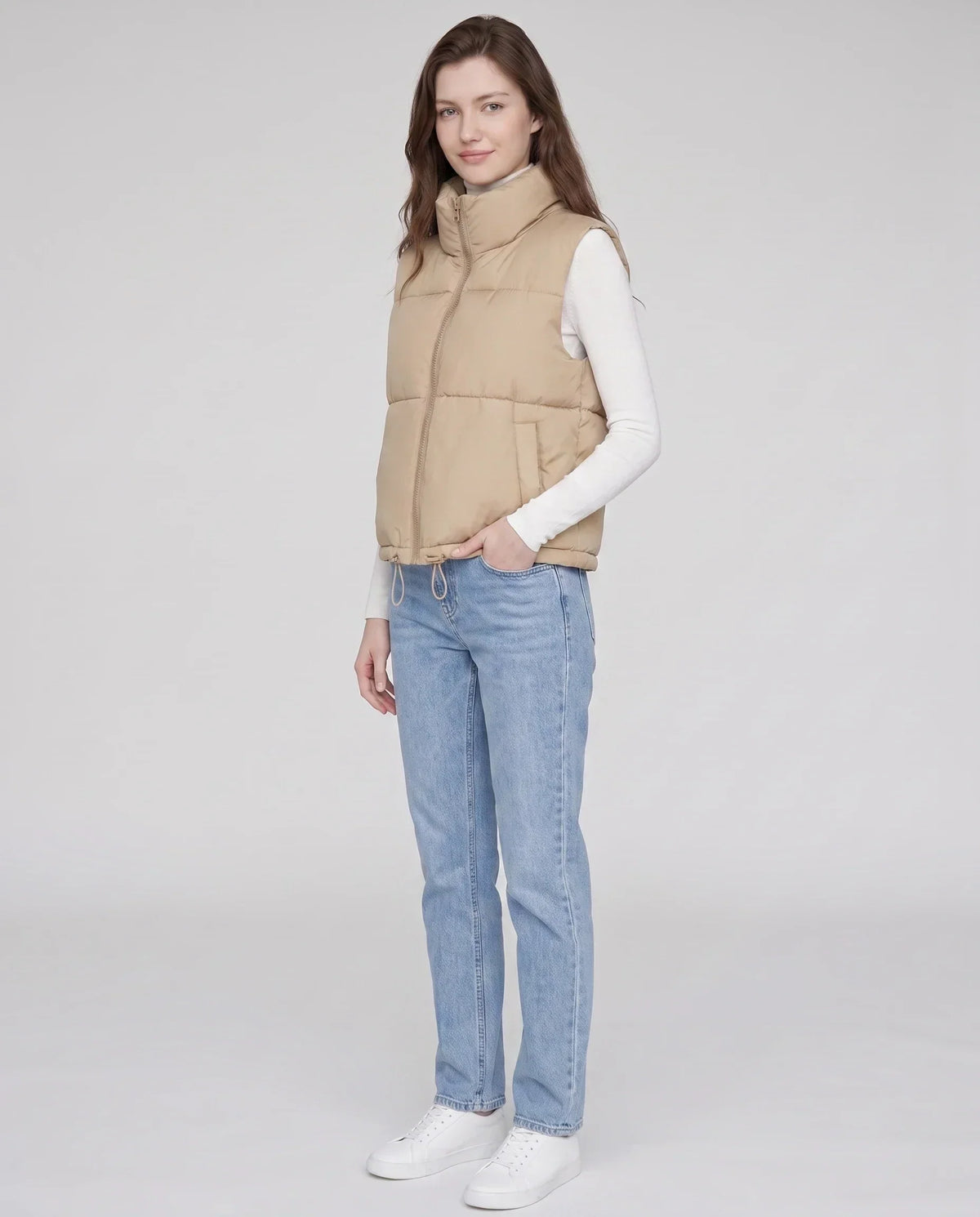 Cropped Quilted Puffer Gilet with Drawcord Hem