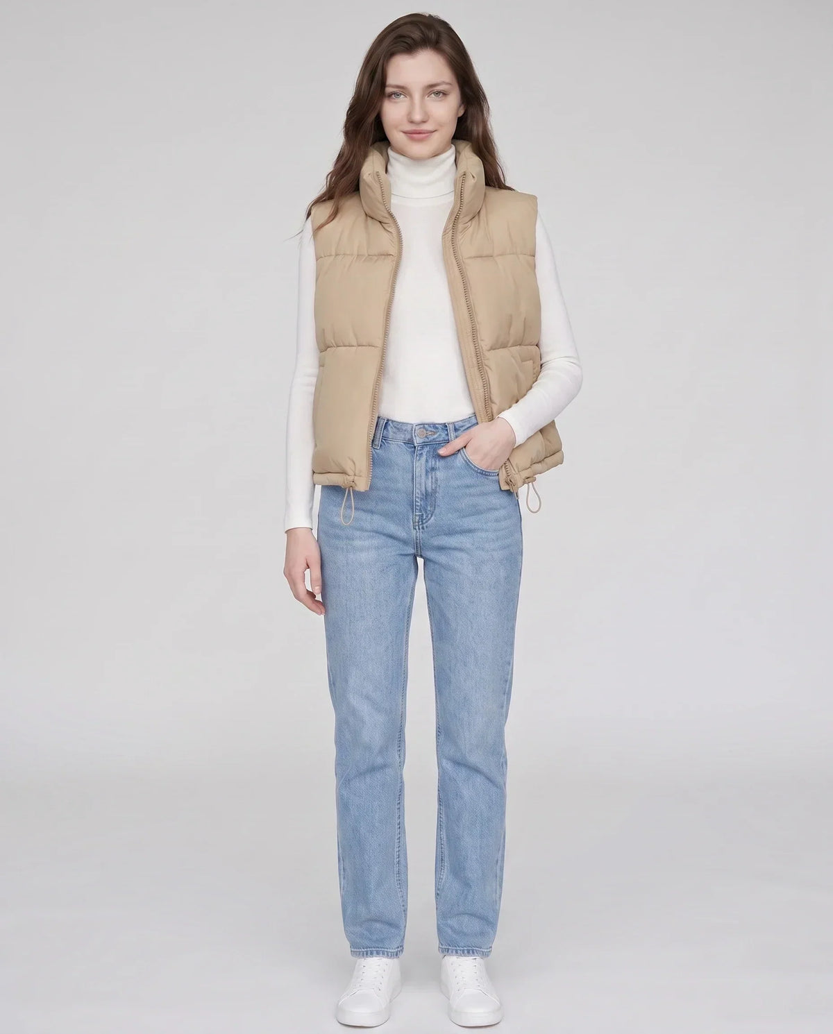 Cropped Quilted Puffer Gilet with Drawcord Hem