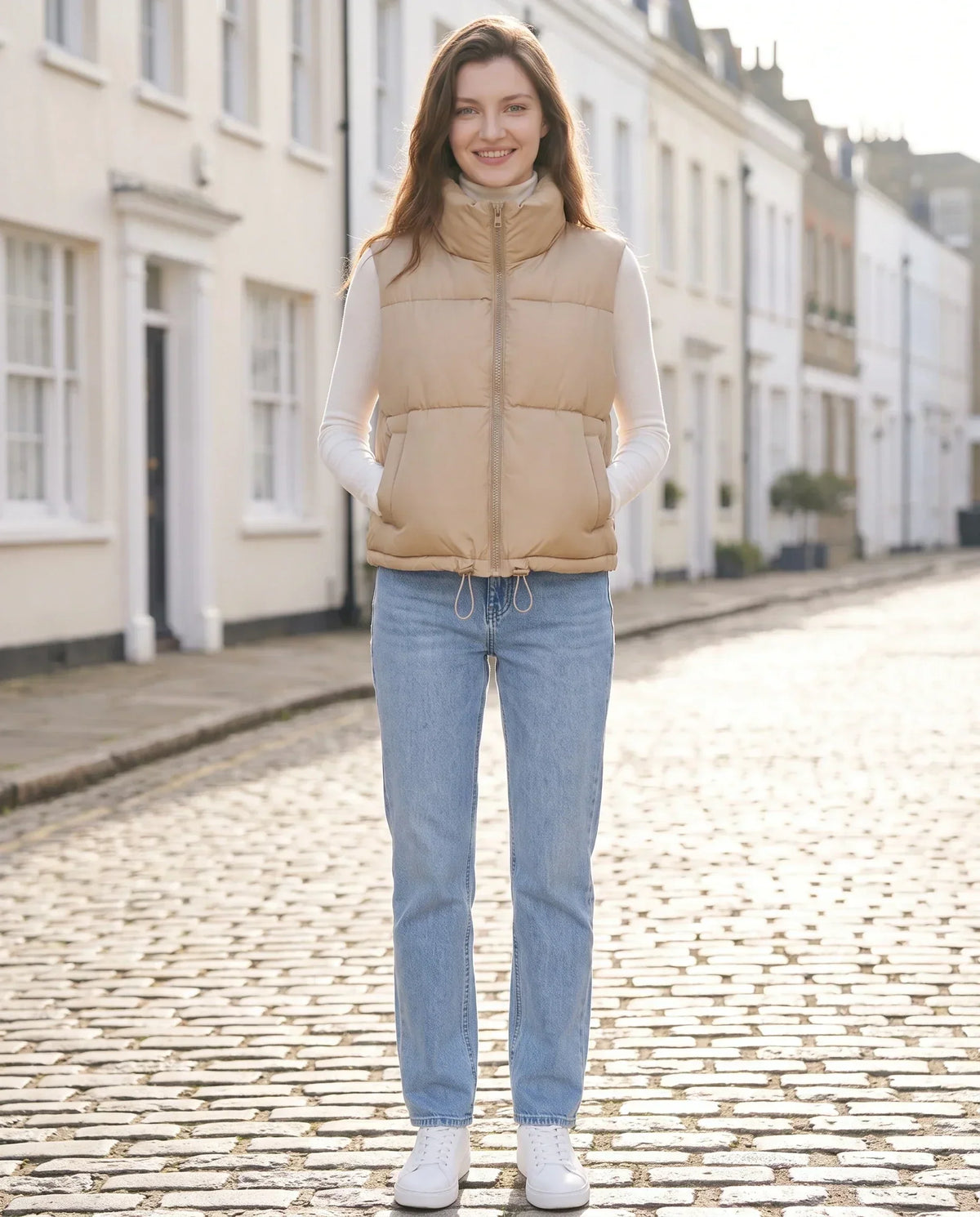 Cropped Quilted Puffer Gilet with Drawcord Hem