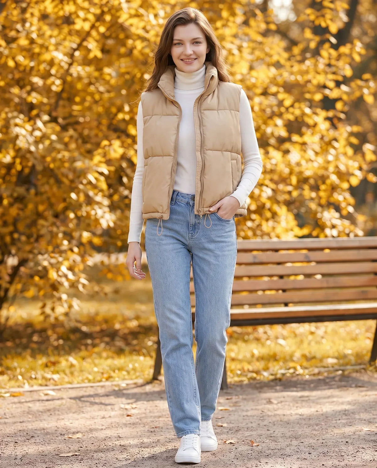 Cropped Quilted Puffer Gilet with Drawcord Hem