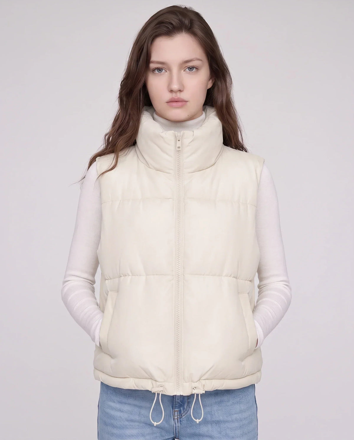 Cropped Quilted Puffer Gilet with Drawcord Hem
