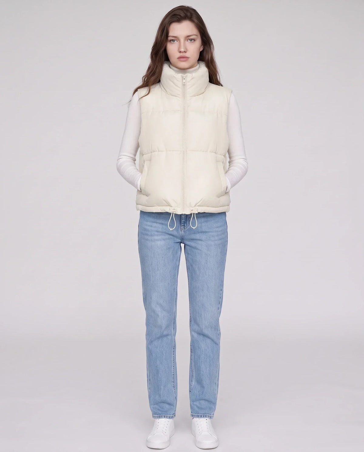 Cropped Quilted Puffer Gilet with Drawcord Hem