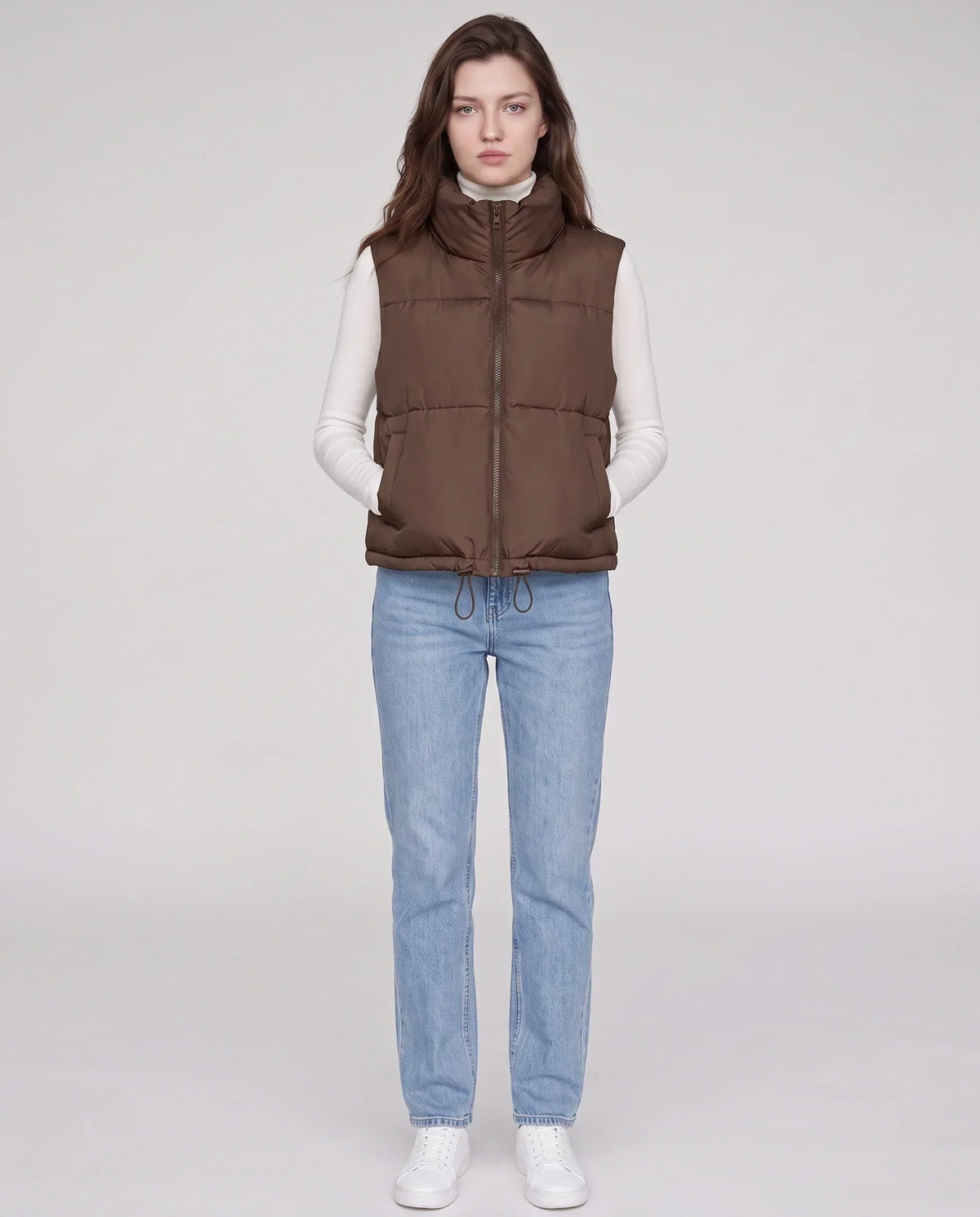 Cropped Quilted Puffer Gilet with Drawcord Hem