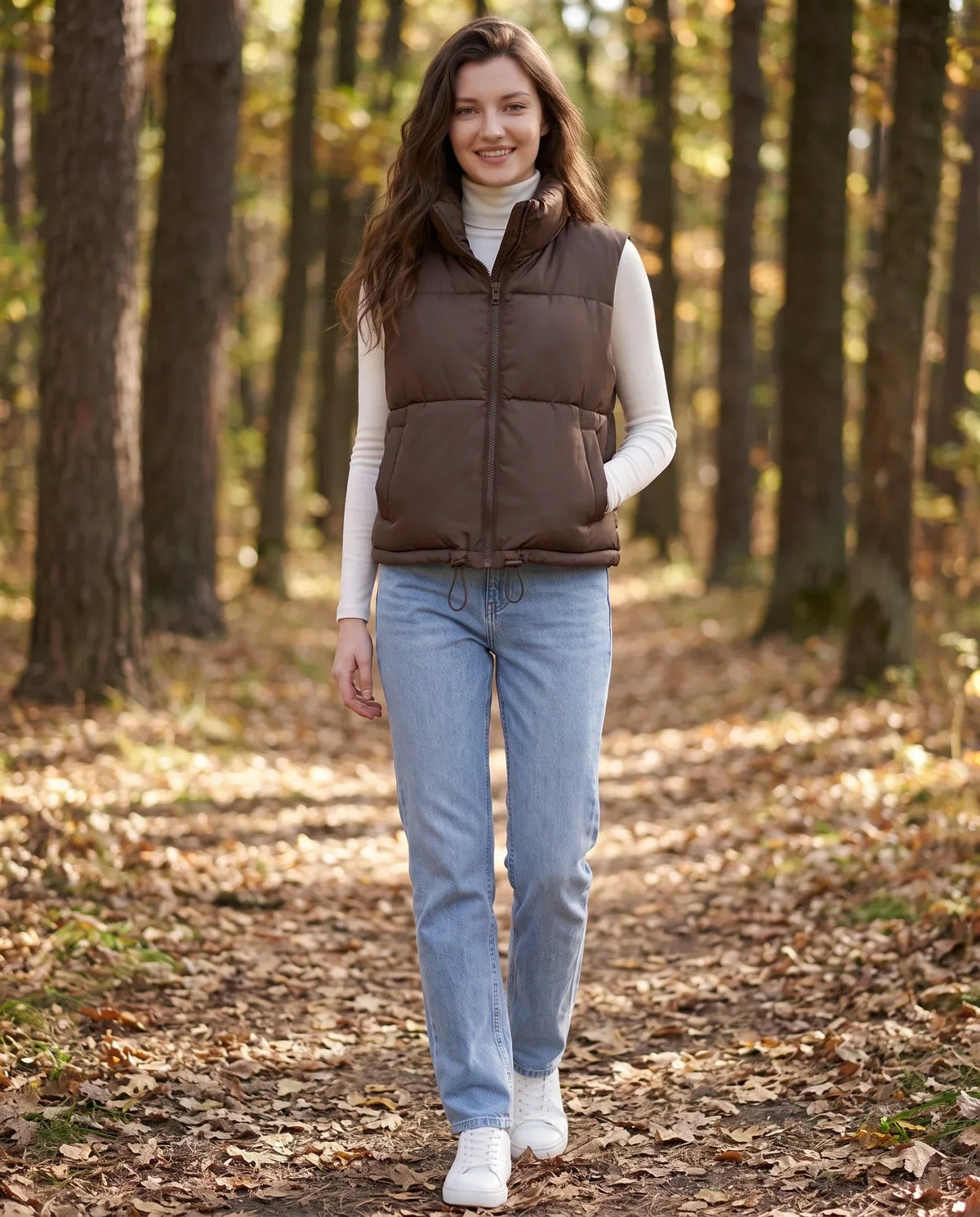 Cropped Quilted Puffer Gilet with Drawcord Hem