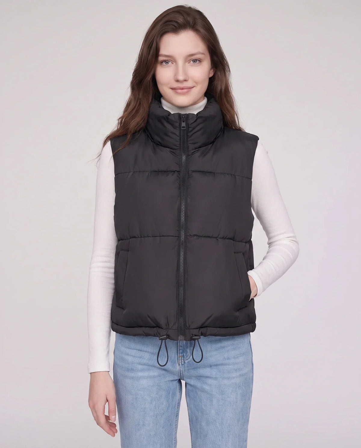 Cropped Quilted Puffer Gilet with Drawcord Hem