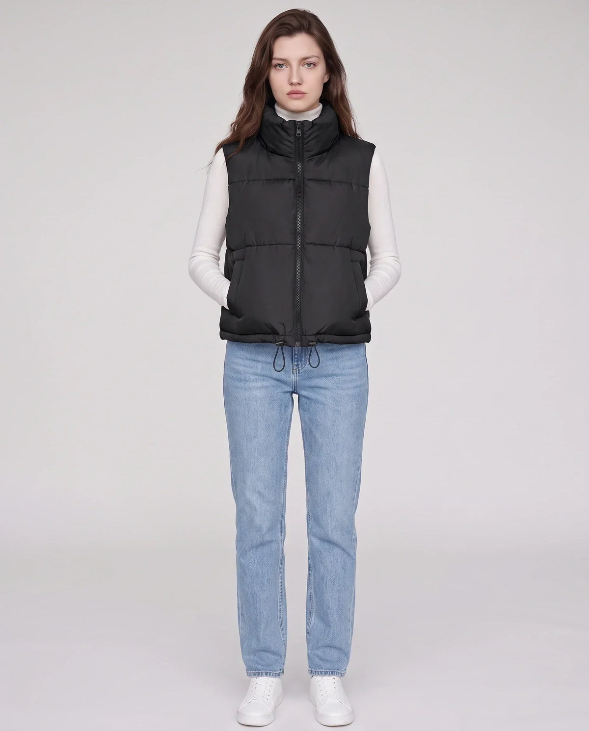 Cropped Quilted Puffer Gilet with Drawcord Hem