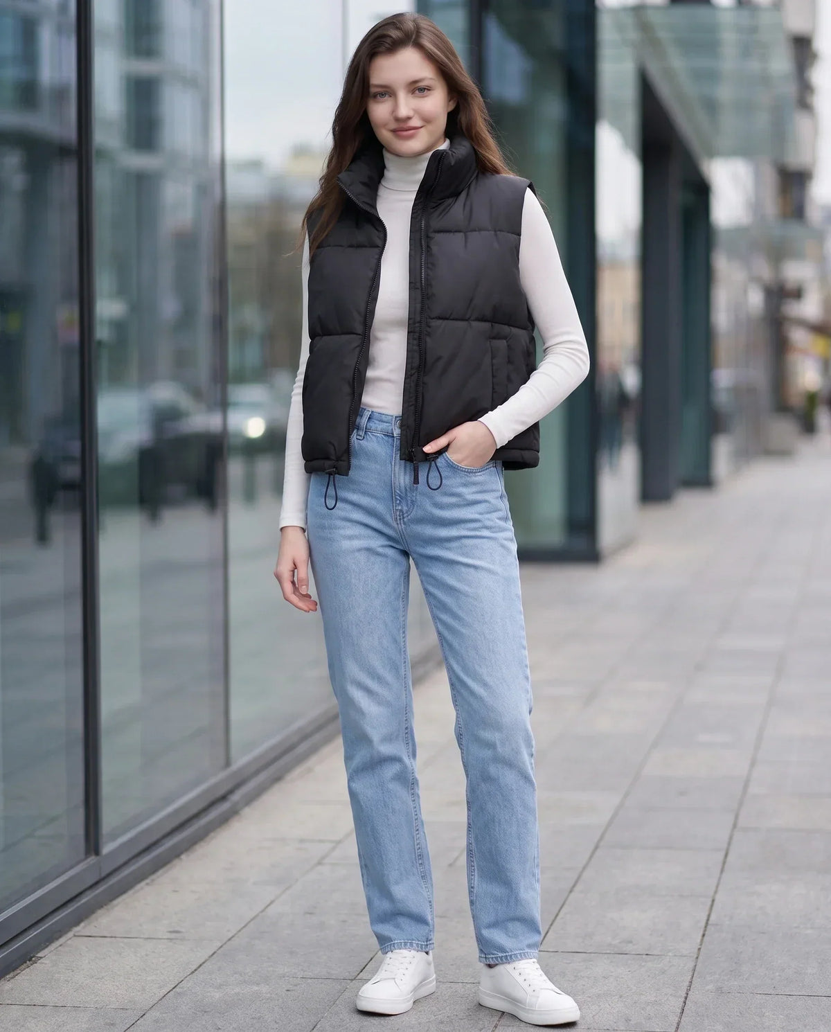 Cropped Quilted Puffer Gilet with Drawcord Hem