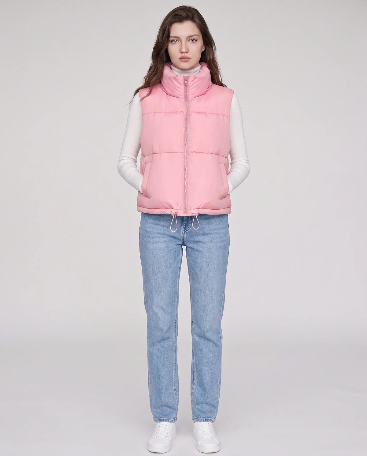 Cropped Quilted Puffer Gilet with Drawcord Hem