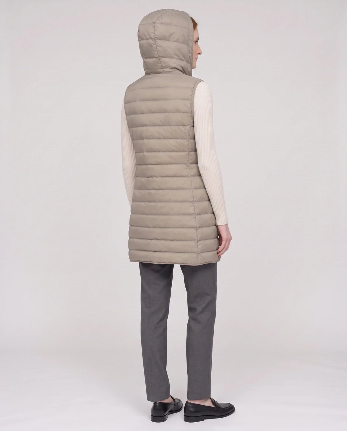 Long Sleeveless Quilted Hooded Gilet