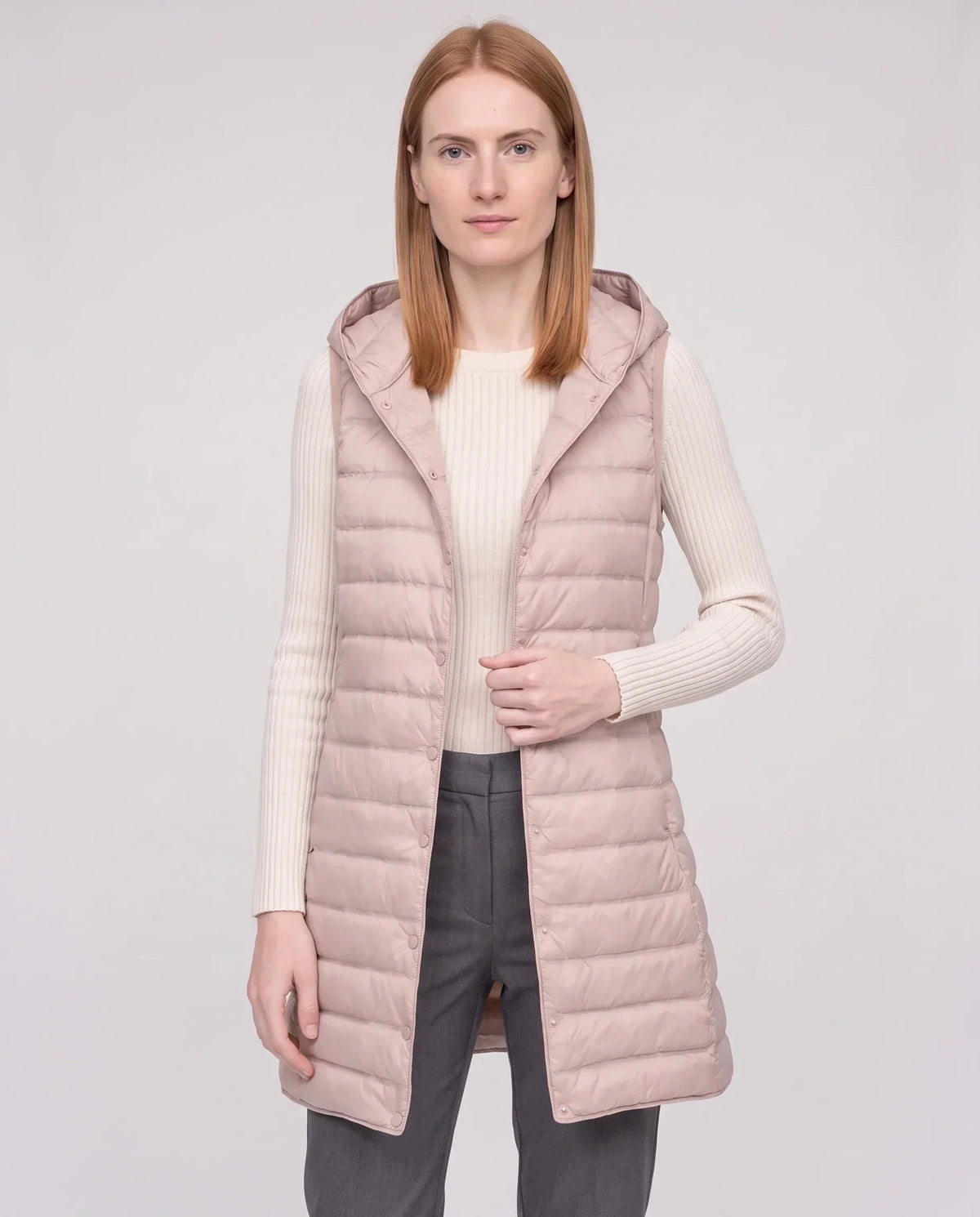 Long Sleeveless Quilted Hooded Gilet
