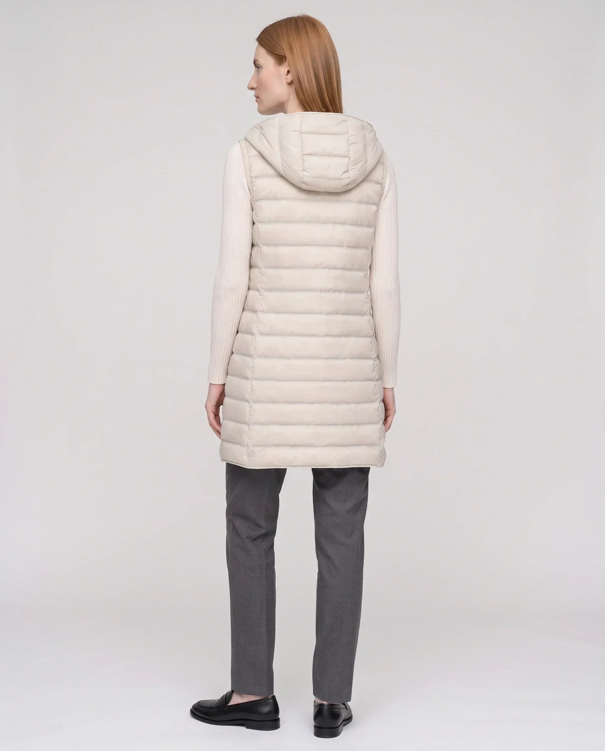 Long Sleeveless Quilted Hooded Gilet